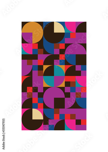 Abstract vintage poster with geometric shapes. Background with circles and squares