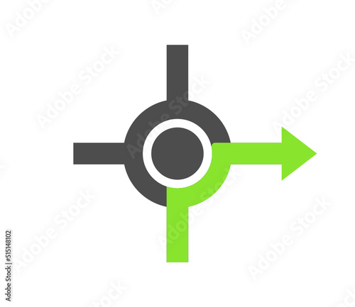rond-point tourne à droite symbole flèche verte