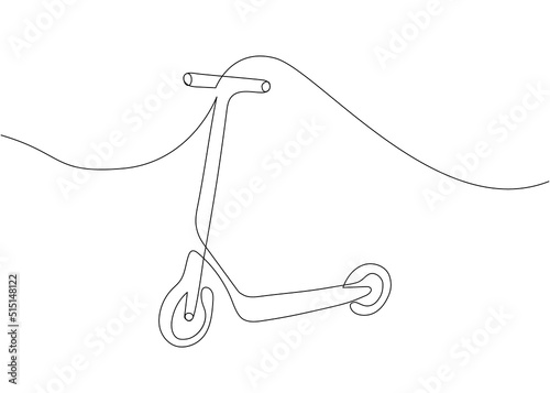 Kick scooter one line art. Continuous line drawing of sport, transportation, speed, electric, roller, hobby, mobile, teenager, hipster, activity, equipment, urban.