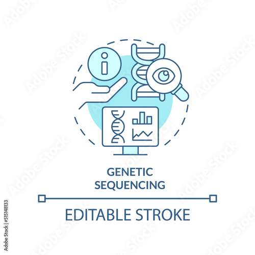 Genetic sequencing turquoise concept icon. DNA molecule. Pandemic prevention abstract idea thin line illustration. Isolated outline drawing. Editable stroke. Arial, Myriad Pro-Bold fonts used