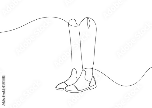 Equestrian boots one line art. Continuous line drawing of horseback riding, sport, paddock boots, horse, shoes, Jodhpur boot, rider, horseman, activity, athlete, strength, training. photo