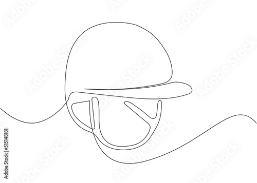 Horse riding helmet one line art. Continuous line drawing of horseback riding, equestrian, sport, leisure, gallop, horse, rider, bridle, cowboy, activity, athlete, strength, competition, training.