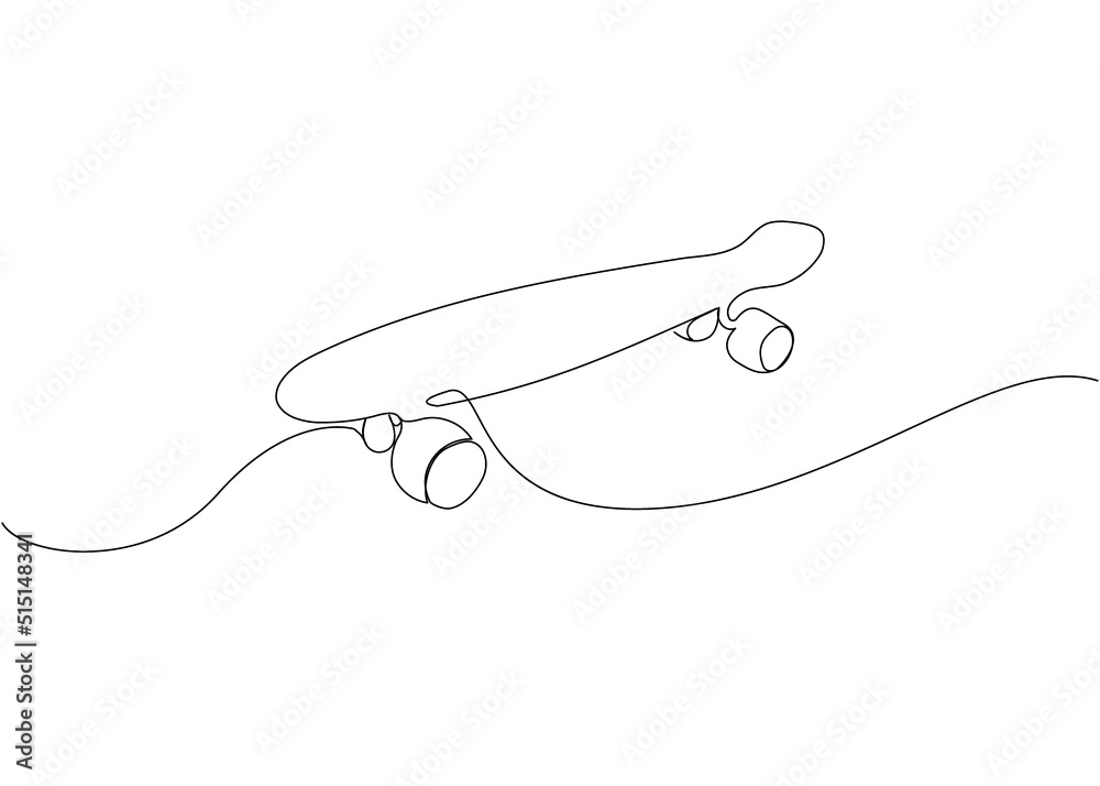 Obraz premium Skate one line art. Continuous line drawing of sport, skateboarding, speed, street, park, hobby, training, teenager, hipster skater, activity, equipment, training.