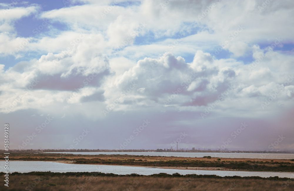 clouds over wetlands on city edge of Melbourne