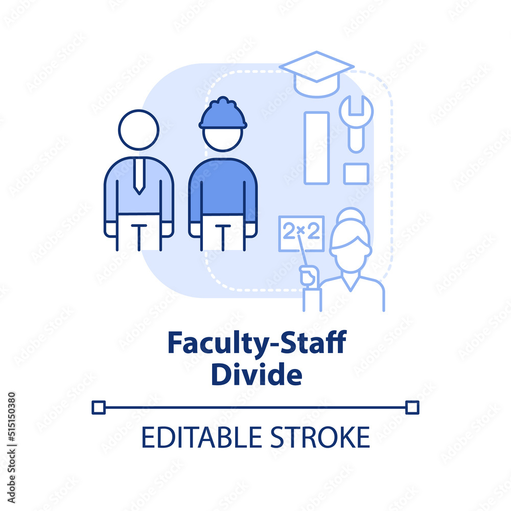 Faculty staff divide light blue concept icon. Issue in higher education abstract idea thin line illustration. Isolated outline drawing. Editable stroke. Arial, Myriad Pro-Bold fonts used Faculty staff divide light blue concept icon. Issue in higher education abstract idea thin line illustration. Isolated outline drawing. Editable stroke. Arial, Myriad Pro-Bold fonts used