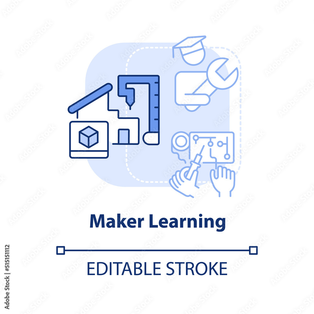 Maker learning light blue concept icon. Hand-on activities. Trend in education abstract idea thin line illustration. Isolated outline drawing. Editable stroke. Arial, Myriad Pro-Bold fonts used Maker learning light blue concept icon. Hand-on activities. Trend in education abstract idea thin line illustration. Isolated outline drawing. Editable stroke. Arial, Myriad Pro-Bold fonts used