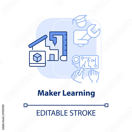 Maker learning light blue concept icon. Hand-on activities. Trend in education abstract idea thin line illustration. Isolated outline drawing. Editable stroke. Arial, Myriad Pro-Bold fonts used