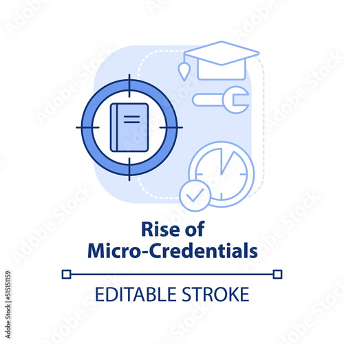 Rise of micro credentials light blue concept icon. Short course. Trend in education abstract idea thin line illustration. Isolated outline drawing. Editable stroke. Arial, Myriad Pro-Bold fonts used