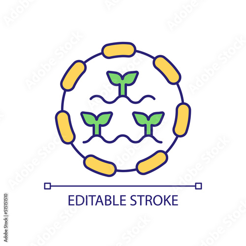 Pond gardening RGB color icon. Aquaponics and hydroponics. Water plants growing. Horticultural practice. Isolated vector illustration. Simple filled line drawing. Editable stroke. Arial font used