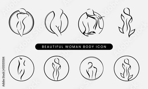 Abstract female body parts, isolated feminine girl face, and waist, breast and shoulders, legs and hands. Colored outlines, a sensual woman wearing underwear, bra, and panties. A vector in flat style