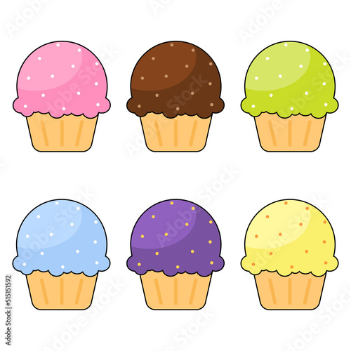 Delicious set of cupcakes. Dessert vector illustration design.