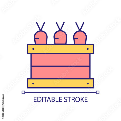 Raised bed for plants RGB color icon. Growing carrots. Farming and agriculture. Horticultural practice. Isolated vector illustration. Simple filled line drawing. Editable stroke. Arial font used