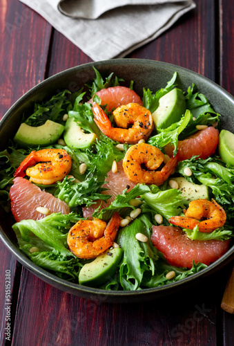 Salad with shrimp  grapefruit  avocado and nuts. Healthy eating. Diet.