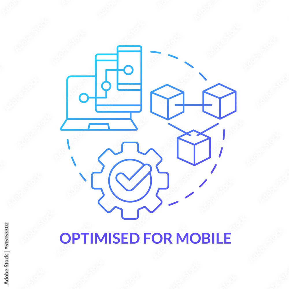 Optimized for mobile blue gradient concept icon. Good website characteristic abstract idea thin line illustration. Adjusting screen size. Isolated outline drawing. Myriad Pro-Bold font used