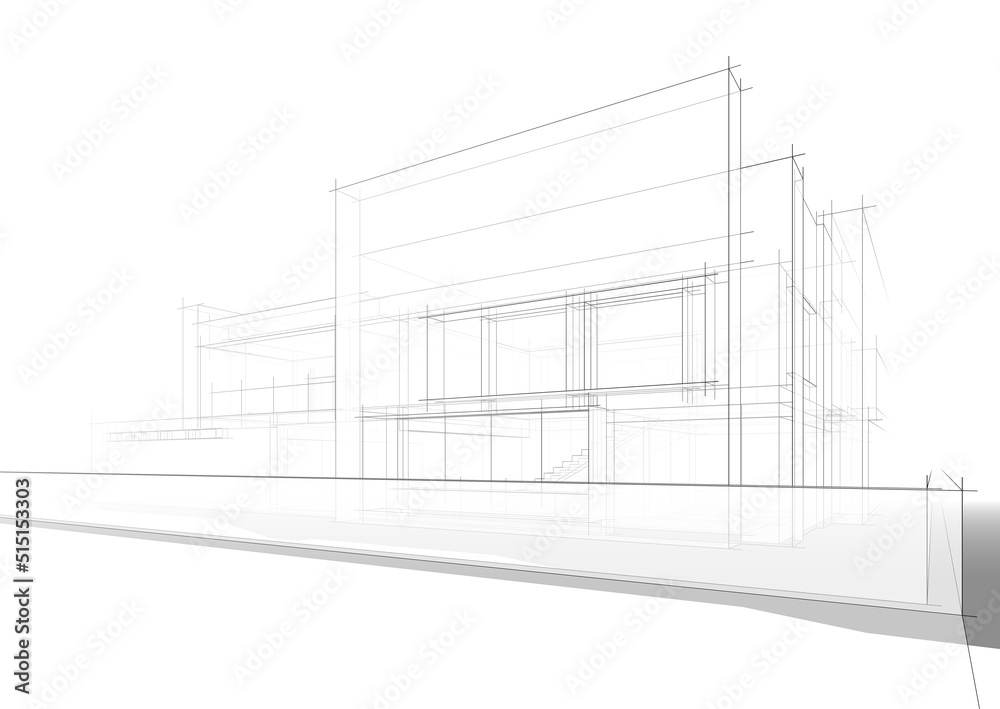Architectural sketch of building 3d illustration Architectural sketch of building 3d illustration