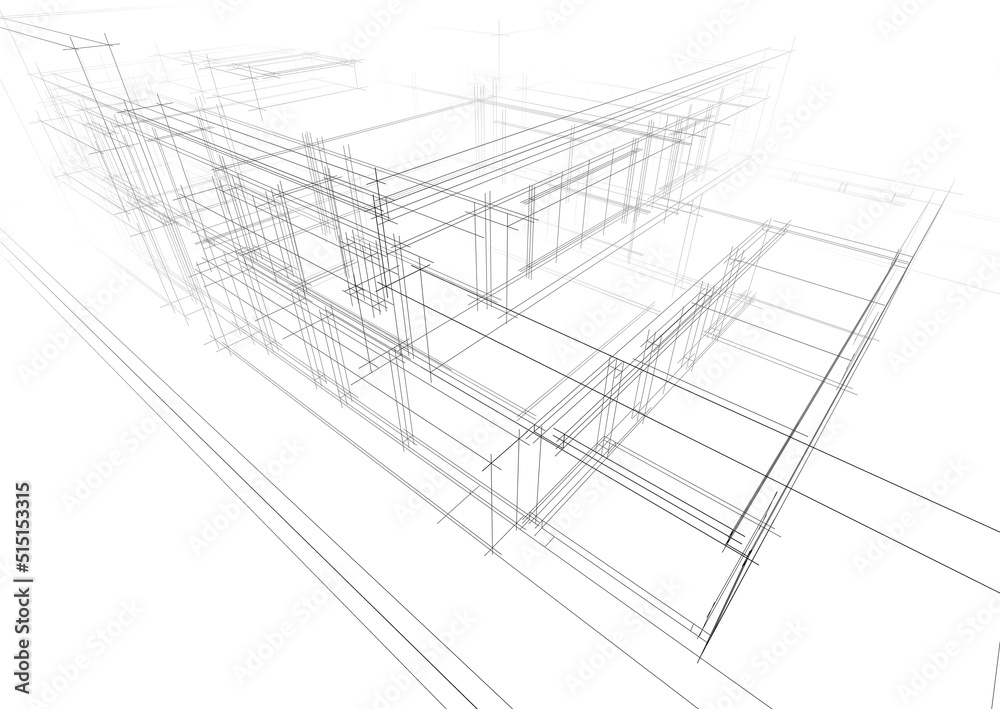 Architectural sketch of building 3d illustration Architectural sketch of building 3d illustration