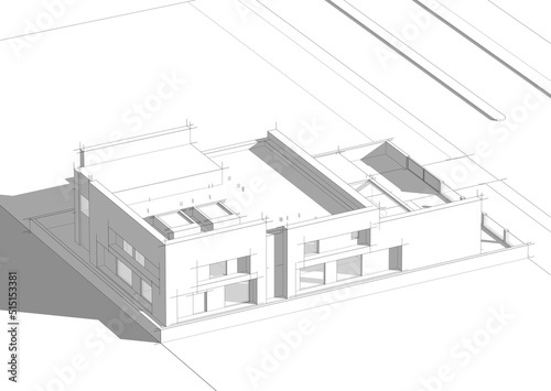 Architectural sketch of building 3d illustration