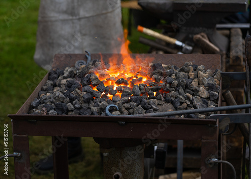 Red-hot coals in fire