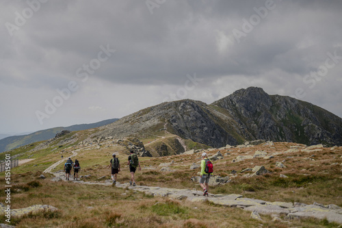 Fototapeta Naklejka Na Ścianę i Meble -  A view of the peaks od Low Tatras. Majestic mountain landscape in Tatras. Trekkers discover the world. Active lifestyle, sport and tourism.
