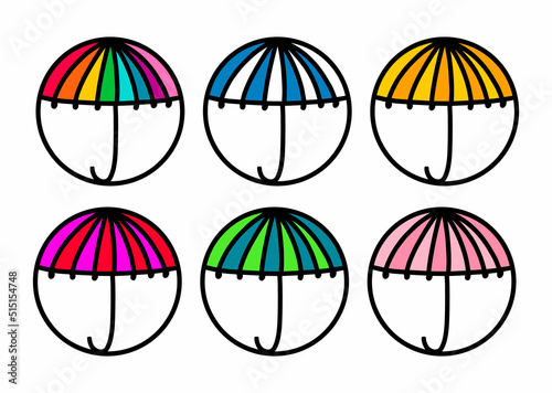 Set of colorful umbrellas hand drawn vector set logotype icon in cartoon doodle style