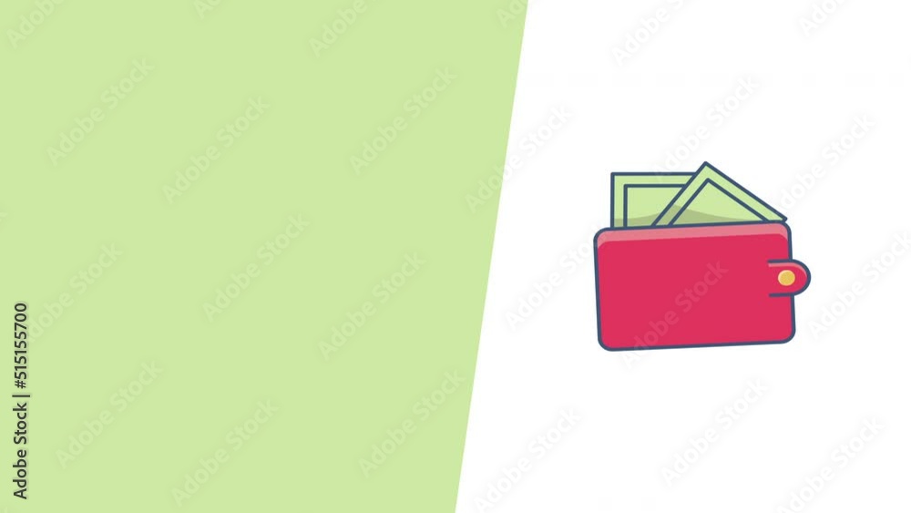 4k video of cartoon purse with money design. 4k video of cartoon purse with money design.