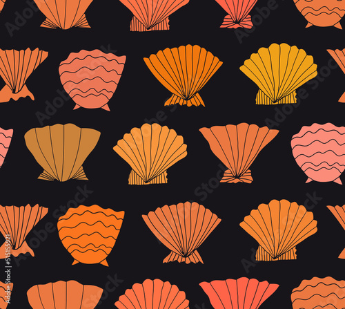 Seashells drawn vector pattern. Marine graphic background. Decorative background with shells