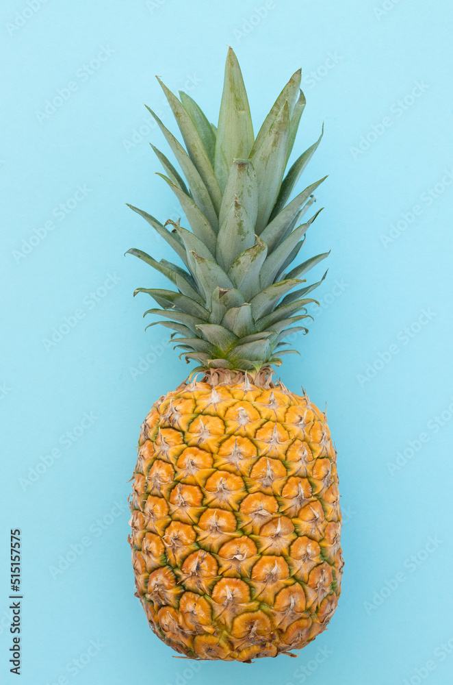 Ripe pineapple on a blue background