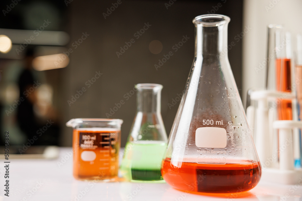 laboratory glassware, scientist glassware in laboratory for chemical testing. laboratory glassware, scientist glassware in laboratory for chemical testing.