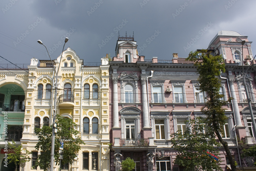 Old historical buildings on Vladimirskaya Street in Kyiv, Ukraine