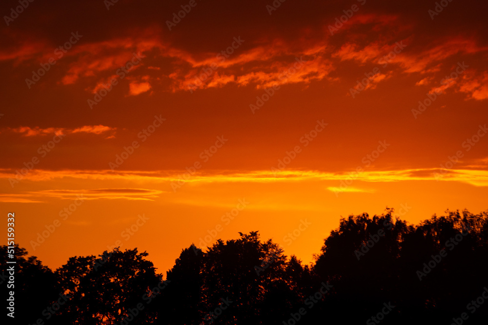Fiery orange sunset sky. Beautiful sky.