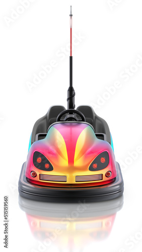 Front view of electric bumper car over white reflective background - 3d illustration