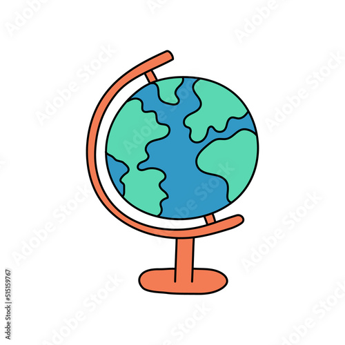 School geographical globe hand drawn. Doodle design element. Outline vector illustration