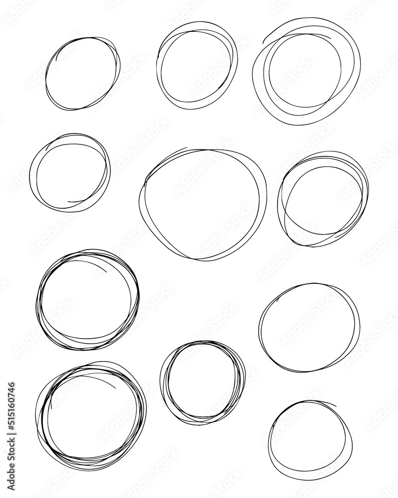Hand drawn doodle ink circle set. Different kinds of hand drawn circle frames Hand drawn doodle ink circle set. Different kinds of hand drawn circle frames