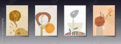 Vector set of abstract minimal shape background. Modern contemporary aesthetic graphic design, Element with simple line, texture, circle, geometric shape. Boho art, minimalist style for print poster