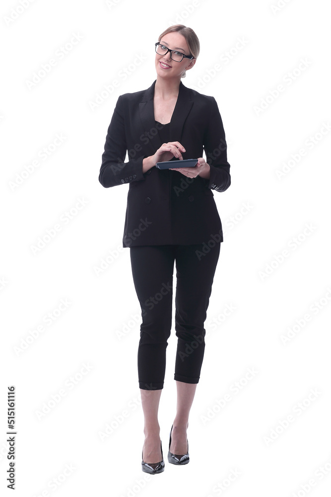 in full growth. young businesswoman with documents in full growth. young businesswoman with documents
