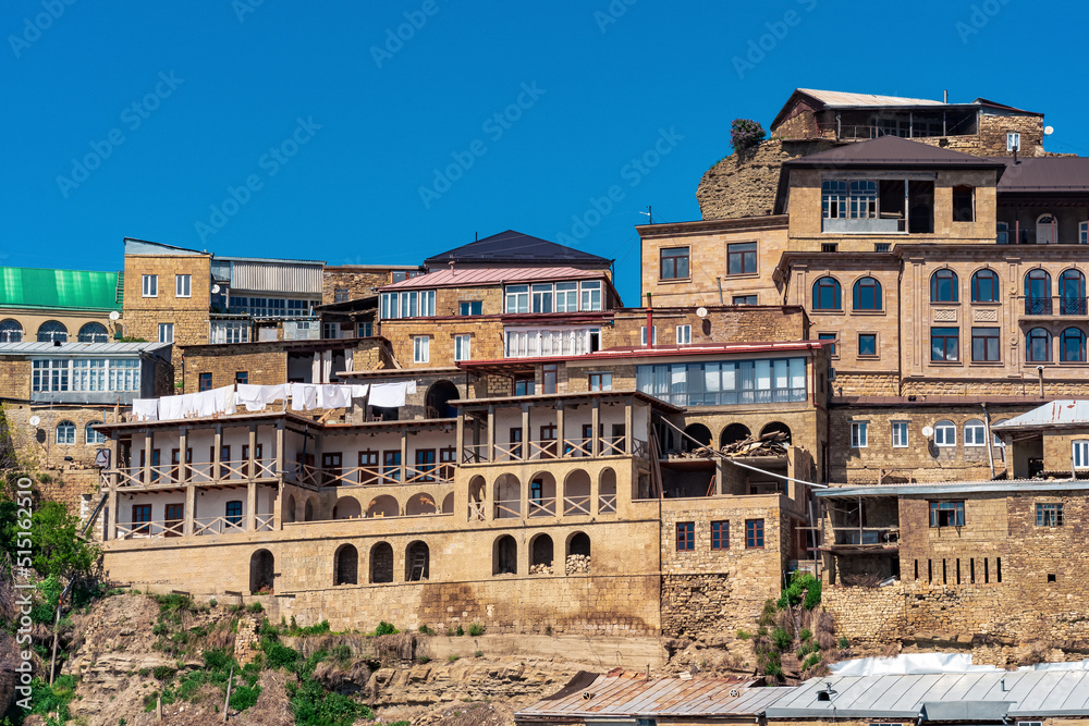 houses on a rocky slope in the mountain village of Chokh in Dagestan