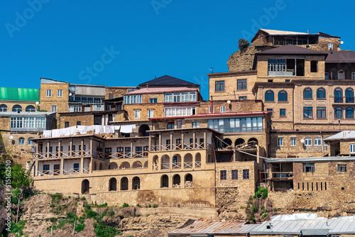 houses on a rocky slope in the mountain village of Chokh in Dagestan