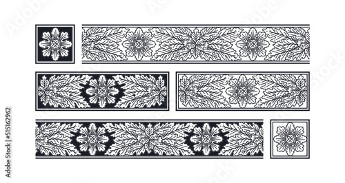 Vector set for DIY vintage floral frames, borders and decorations with seamless patterns, ornaments, stoppers, corners and vignettes in art nouveau antique style
