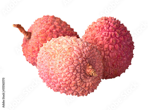 Lychee with peel and peeled lychee isolated on a white background