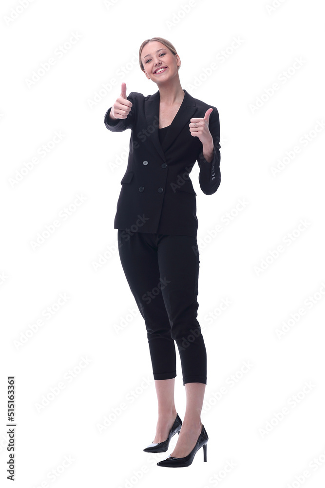 smiling businesswoman showing thumbs up. isolated on white smiling businesswoman showing thumbs up. isolated on white