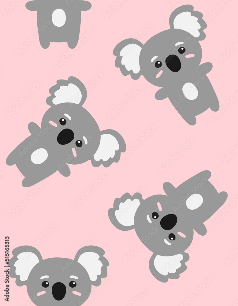 Fototapeta premium Vector seamless pattern of flat hand drawn koala isolated on pink background