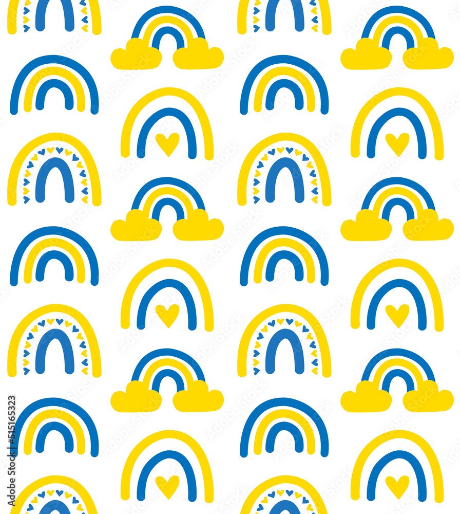Vector seamless pattern of flat hand drawn Ukrainian flag rainbow isolated on white background Vector seamless pattern of flat hand drawn Ukrainian flag rainbow isolated on white background