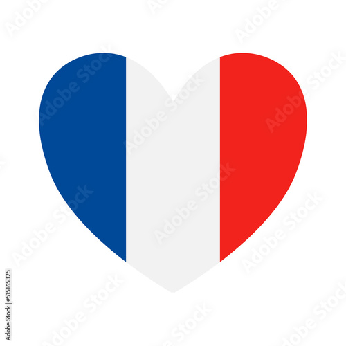 Vector flat France flag heart isolated on white background