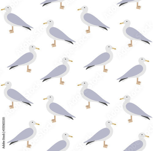 Vector seamless pattern of hand drawn flat seagull isolated on white background