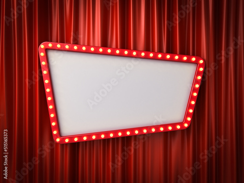 Bild auf Leinwand Retro billboard sign or blank shining signboard with glowing yellow neon light b