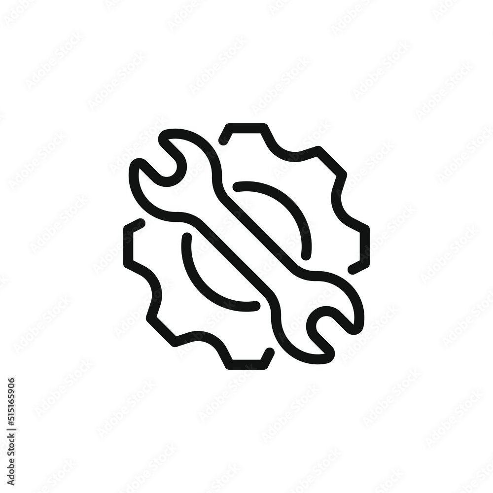 Gear and wrench. Settings, maintenance, repair icon line style isolated on white background. Vector illustration