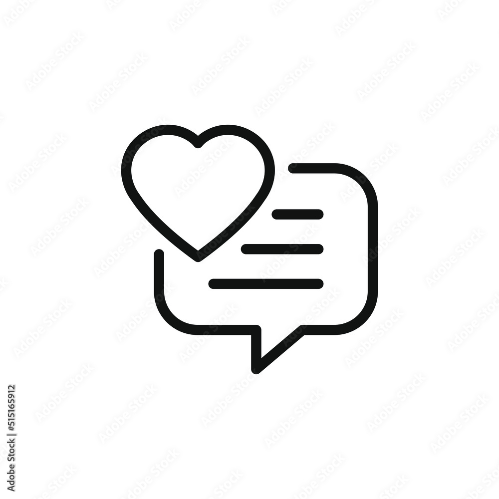 Heart and speech bubble. Love comment icon line style isolated on white background. Vector illustration Heart and speech bubble. Love comment icon line style isolated on white background. Vector illustration