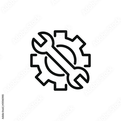 Gear and wrench. Settings, maintenance, repair icon line style isolated on white background. Vector illustration