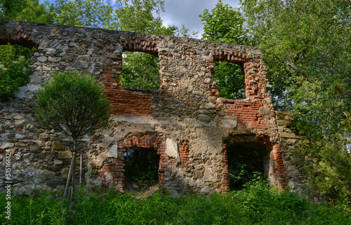 Döllersheim, Truppenübungsplatz, Ruinen, Pfarrhof, Schule, Dorfschule, Grundmauern, Mauerwerk, Mauerreste, Stein, verfallen, Fenster, Allensteig, ausgesiedelt, zerschossen, Verfallen, überwuchert, ver