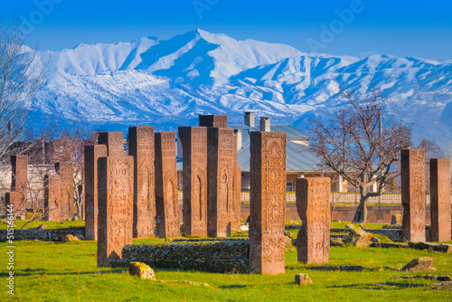 Historical Ahlat Seljuk Square Cemetery in Spring photo